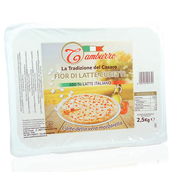 Mozzarella Fior di Latte Cubetti, Lait Italien - Tamburro 
Barquette 2500g Image